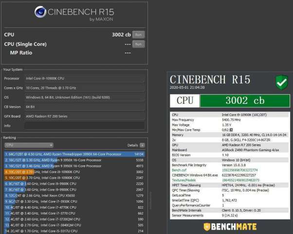 امتیاز بنچمارک Core i9-10900K در Cinebench 15 رویت شد